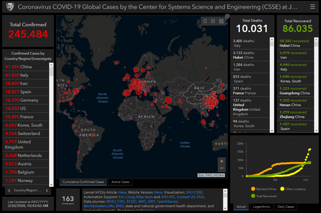 mappa diffusione coronavirus nel mondo in tempo reale