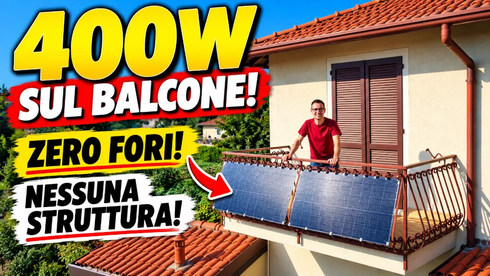 Immagine principale dell'articolo sul fotovoltaico da balcone con due pannelli flessibili Eco-Worthy da 200W, installati senza forare il muro